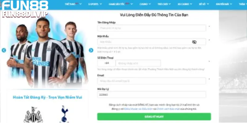 Thao tác đăng ký tài khoản mới tại Fun88 cho anh em Thao tác đăng ký tài khoản mới tại Fun88 cho anh em